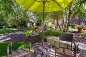 Outdoor patio with table and chairs