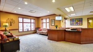 Desk and seating area of Covenant Living of the Great Lakes